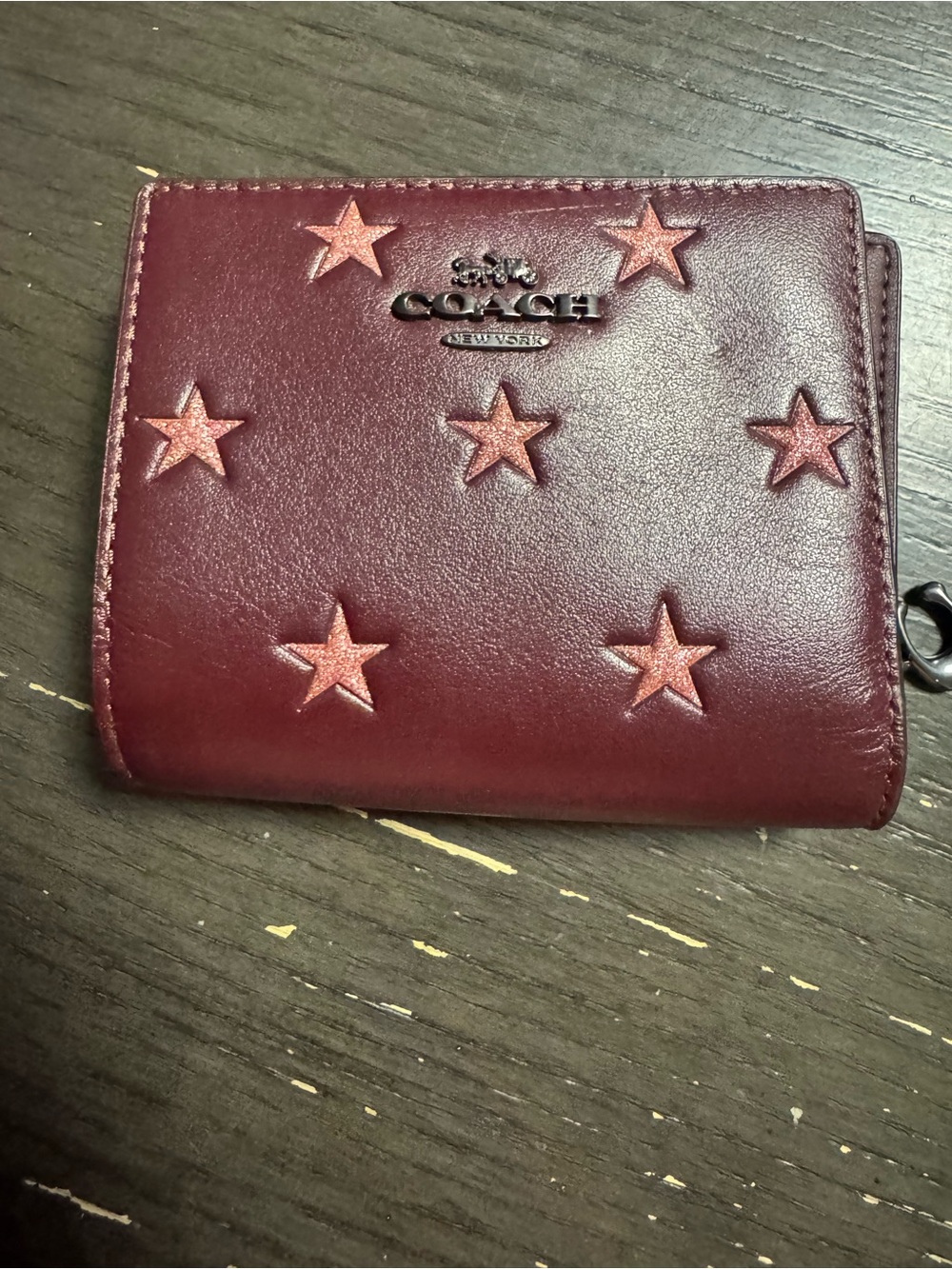 Coach Burgundy Star-Embossed Leather Card Holder